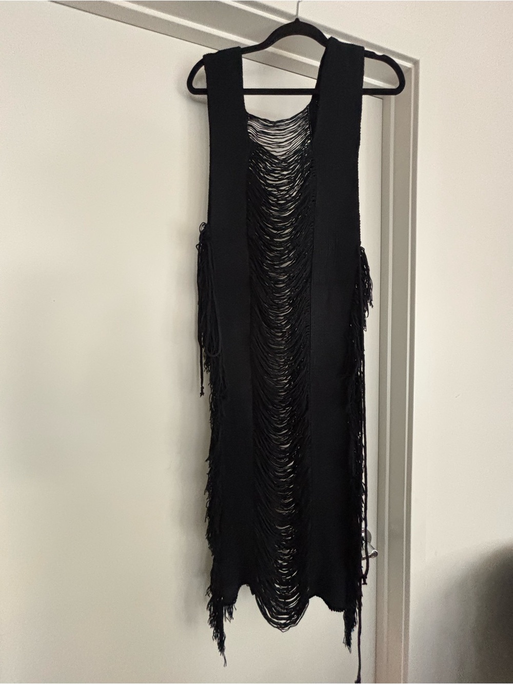 Black Fringe Openwork Long Vest